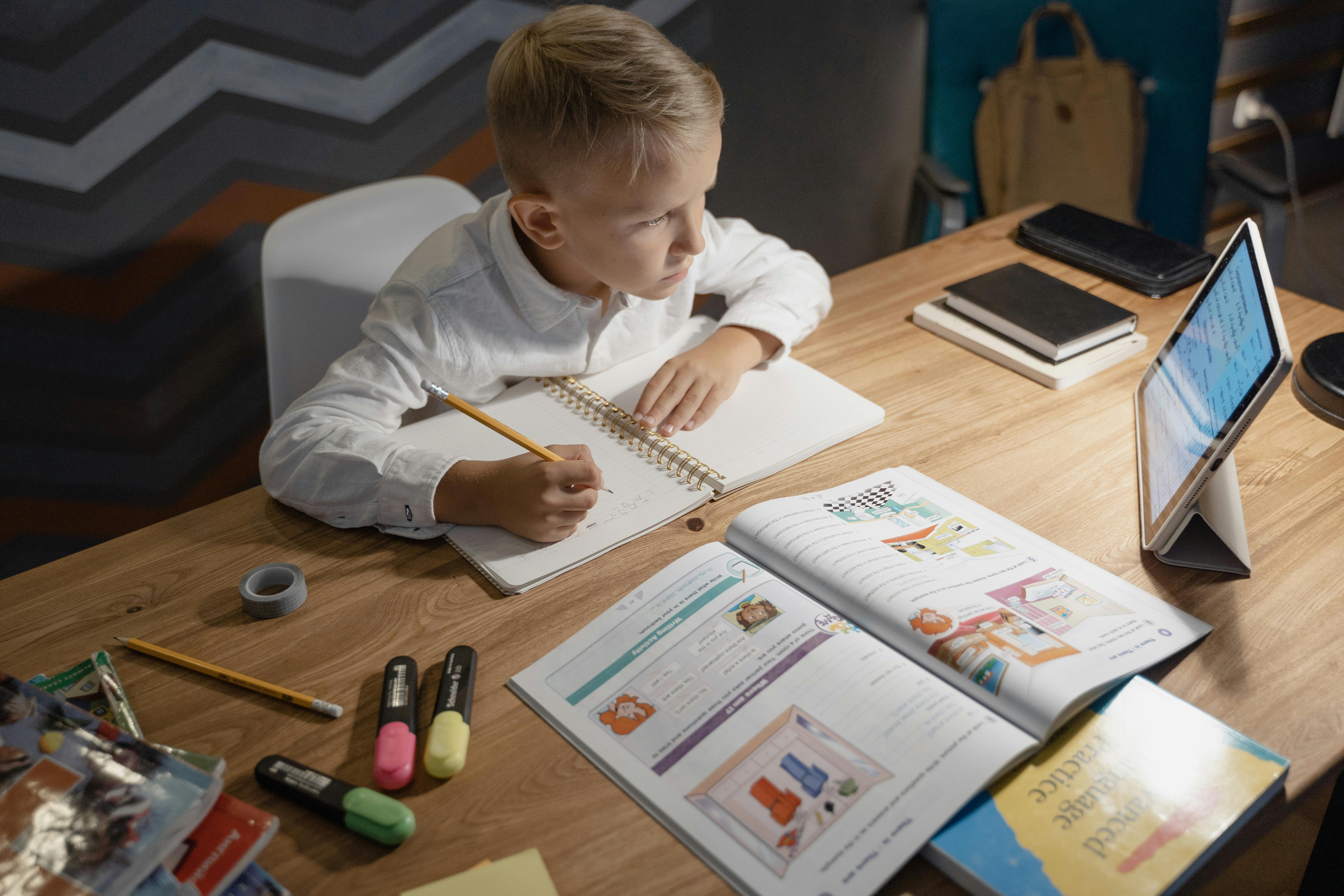 image of a child studying